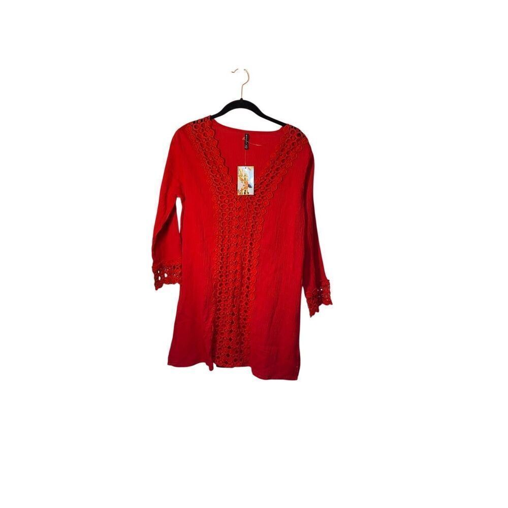NWT Raviya women’s red crocheted, long sleeve, swim cover-up, size medium